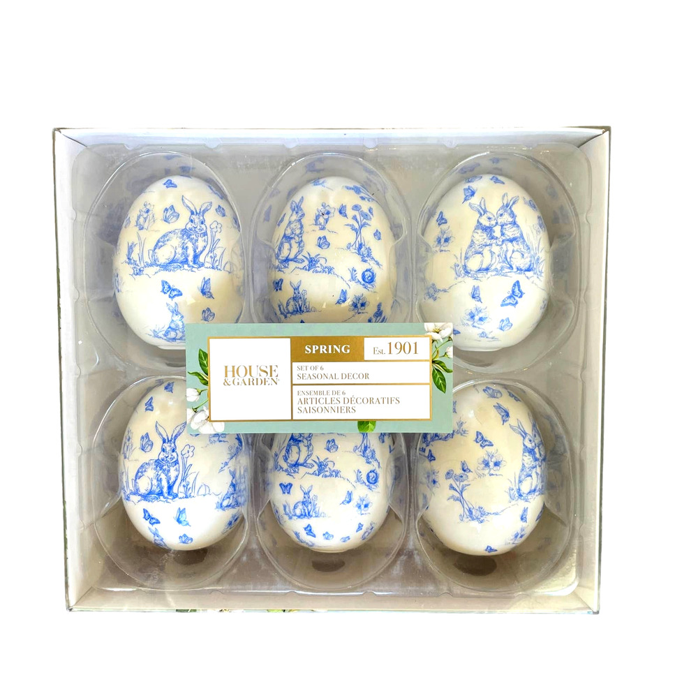House & Garden Easter Bunny Rabbit Ceramic Eggs Set of 6 Seasonal Decor NEW
